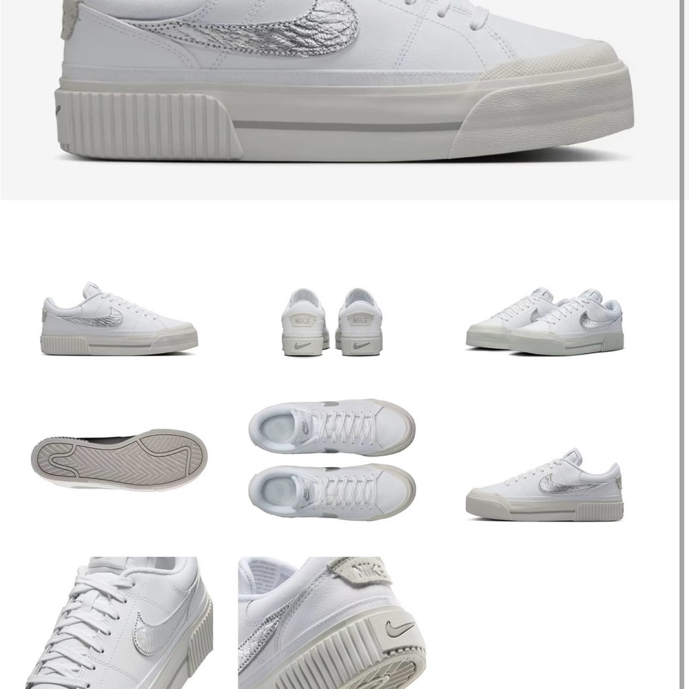 Nike White Sneakers with Silver Swoosh Platform